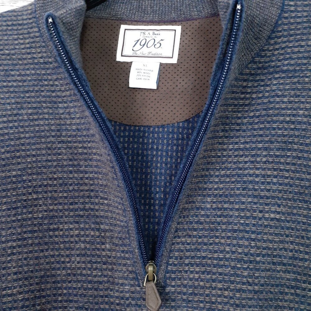 Jos A Bank Mens Wool Sweater XL 1/4 Zip Brown Navy Mock Neck 677A - Picture 2 of 5